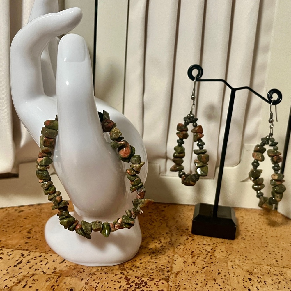 Unakite bracelet and earring set
